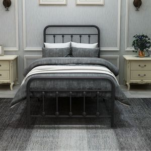 Letto a piattaforma in metallo nero stile vittoriano, misura Twin, con testiera, pediera e contenitore sotto il letto, non necessita di rete a molle - Product Image 3