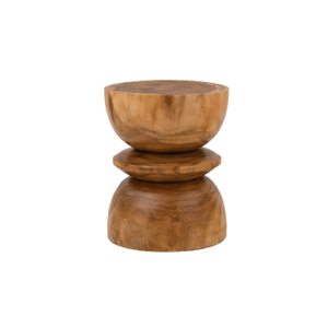 ARTERRA Premium Geometric Teak <b>Wood</b> Pedestal <b>Stool</b> Modern Round Side Table Luxury End Table for Living Room - Product Image 3