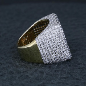 <b>Mens</b> Square Iced Out Moissanite Diamond <b>Ring</b> 14k Yellow Gold Vermeil Pinky <b>Ring</b> Hip Hop Chunky Rapper Bling Statement <b>Ring</b> - Product Image 4