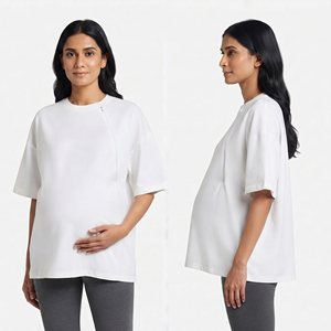 T-shirt de maternité à col rond pour femme, coupe ample, en coton biologique écologique, épaules tombantes, décontracté, pour l'allaitement - Product Image 1
