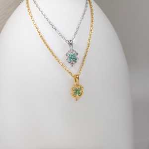 Green Chrysoprase Pendant Silver <b>Clover</b> Dainty Lucky Gemstone Necklace 925 Sterling Silver 14K Gold Plated Gift - Product Image 5