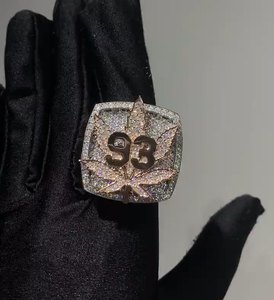925 Silver Custom Number 93 <b>Ring</b> Lab Grown <b>Diamond</b> Maple Leaf Championship Statement <b>Ring</b> For Men - Product Image 1