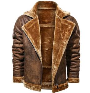 Fine Quality <b>Men's</b> Brown Genuine Leather Aviator Bomber <b>Jacket</b> With Faux Fur Lining Zipper Closure Winter <b>Warm</b> Moto Style Coat - Product Image 2