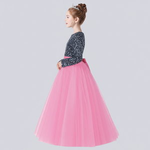 ชุดราตรีเด็กผู้หญิงผ้ากำมะหยี่สีชมพูประดับเลื่อมปักลายสวยงาม พร้อมผ้าตาข่ายเนื้อนุ่ม สไตล์เจ้าหญิง สำหรับงานเลี้ยงตอนเย็น  รับผลิตจำนวนมาก แบบ OEM ODM - Product Image 3