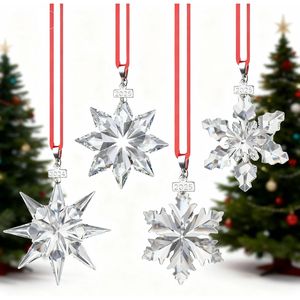 Set di 4 Ornamenti a Fiocco di Neve in Cristallo per Albero di Natale, Ciondoli Decorativi, Acchiappasole, Decorazioni per la Casa, Set di Palline e Ornamenti per Albero di Natale - Product Image 1