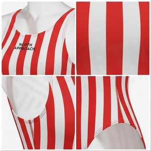 NORTH APPROACH Traje de baño de una pieza con rayas rojas y blancas para mujer, traje de baño elástico con cuello redondo - Product Image 4