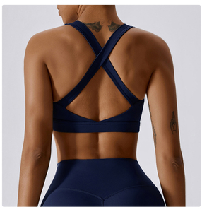 Custom <b>Printed</b> Unisex Eco-Friendly High Support Cross Back Sports Bra Crystal Front Logo Spandex/Nylon Yoga Crop <b>Top</b> Activewear - Product Image 5