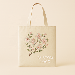 Bolsa de tela de algodón 100% personalizada con logo impreso y serigrafía de alta calidad con diseño de flores naturales para compras. - Product Image 1