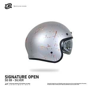 หมวกกันน็อคครึ่งใบ JP Signature Open Motif SO 08 Retro สีเงิน ผสมผสานดีไซน์คลาสสิกและความปลอดภัยทันสมัยสำหรับการขับขี่ - Product Image 3