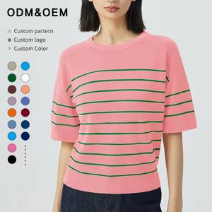 Camiseta de Mujer, Nueva Moda de Verano, Informal, con Rayas, Manga Corta, Cuello Redondo, Estilo Sorority - Product Image 2