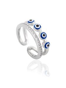 Anillo de compromiso de plata de ley vintage con diseño de ojo turco, diamante CZ y engaste de garra, ideal para bodas, fiestas, ocasiones y como regalo de aniversario. - Product Image 2