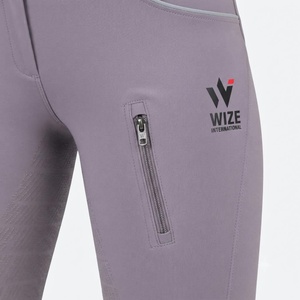Pantalon d'équitation taille haute pour femme WIZE, longueur intégrale, extensible dans quatre directions, tricoté en Spandex et Nylon, couleur unie, logo avant - Product Image 3