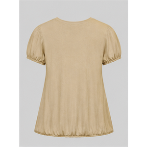 Camiseta de Mujer, Cuello Redondo, Manga Corta Abullonada, Corte Holgado, Color Beige Dorado, WTS-0154 - Product Image 2