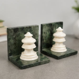 Green Baroda / Banswara Bookends <b>White</b> Pagoda Shape Green Base Traditional Home Decor Craft Art - Product Image 3