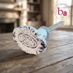 Modern Cast Iron Durable Eco-Friendly Drawer Knob Round Distressed White Floral Design for Living Room and Home Office Furniture - Product Image 1