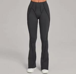 Eco-Friendly <b>High</b> <b>Waist</b> Full Length Solid Knitted Spandex Sporty Women's <b>Flared</b> Stretch Seamless <b>Leggings</b> - Product Image 4