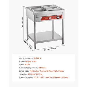 Calentador de Alimentos Comercial Profesional de 4 Compartimentos, 1500W, Mesa de Vapor Eléctrica, Equipo de Mantenimiento de Temperatura para Buffet y Catering, 4 X - Product Image 4