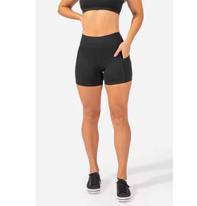 Women's High Waist Black Sport Shorts With Pockets Breathable Knitted Spandex Polyester Regular Fit - Product Image 2