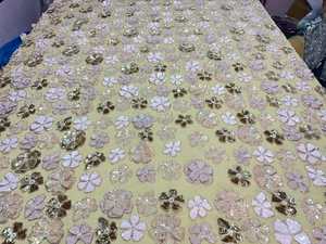 Aplique Floral de Lentejuelas Doradas, Bordado 3D, Ropa Kanga de Lino Ecológico de Lujo para Mujer, Ocasiones Especiales, Mangas Largas - Product Image 3