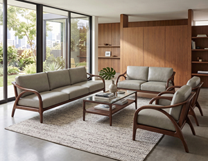 Sofá de Tres Plazas MT Furniture, Estilo Moderno de Mediados de Siglo, Tapizado en Cuero PU, Relleno de Espuma, Respaldo Firme, Brazos Acolchados, Madera de Roble Sólido, para Sala de Estar - Product Image 4