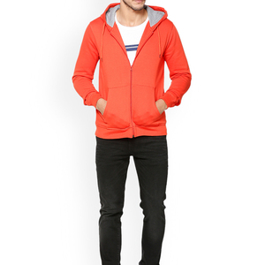 Wholesale <b>Men's</b> <b>Orange</b> Hooded Zip-Up Sweatshirt Regular Fit Solid Color Casual French Terry 100% Cotton Zip-up <b>Hoodie</b> - Product Image 4