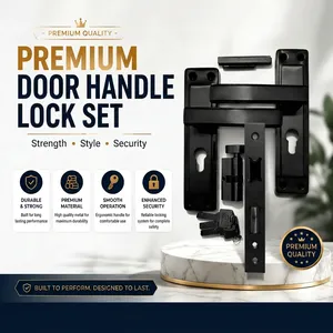 Juego de Manijas de Puerta con Cerradura de Embutir Negro Mate Premium, de Alta Resistencia, para Entrada Exterior, con Placa, Palanca, Herrajes, Cilindro y Llaves, Diseño Moderno y Resistente al Óxido - Product Image 1