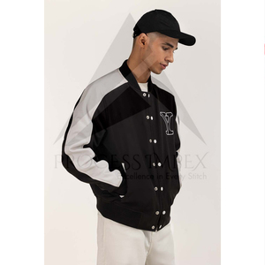 Veste universitaire noire et blanche pour homme avec logo Y brodé, col montant, boutons sur le devant, style décontracté pour l'automne - Product Image 6