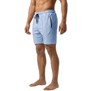 Shorts pour homme en coton et polyester bleu ciel, taille à cordon, décontractés, respirants, séchage rapide, longueur Bermuda, couleur unie, tricotés - Product Image 6