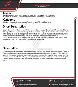 เครื่องมือผ่าตัดแบบหนีบสำหรับการผ่าตัดเยื่อบุตาแบบ Putterman Mullers Muscle Conjunctival Resection Ptosis Clamp ทำจากสแตนเลสสตีลที่มีความแม่นยำสูง - Product Image 5