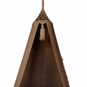Bohemia Macramé Swing <b>Chair</b> Brown with Cotton Rope, Velvet Cushion and Iron Frame for Indoor Outdoor Home Décor Garden Jhula - Product Image 2