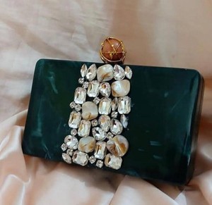 Bolso de mano de resina marmoleada color verde azulado con adornos de cristal de ágata y diamantes de imitación para bodas y fiestas, bolso de noche de acrílico. - Product Image 2