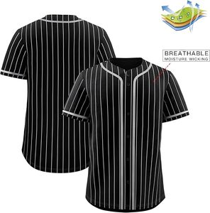 Maillot de baseball rayé noir pour homme, manches courtes, boutons sur le devant, maille respirante, polyester, vêtements de sport, coupe régulière pour adulte - Product Image 3