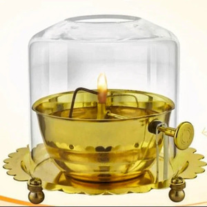 Lámpara de aceite de hierro duradero Metcraft tradicional con mecha de aceite Akhand Jyoti y tornillo de elevación, de hierro y vidrio, para Diwali Pooja, al por mayor - Product Image 4