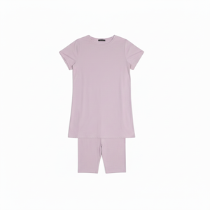 Ensemble 2 pièces d'été pour femme : Haut imprimé et short cycliste avec poches latérales, en Spandex et Polyester, ultra doux, respirant et écologique - Product Image 1