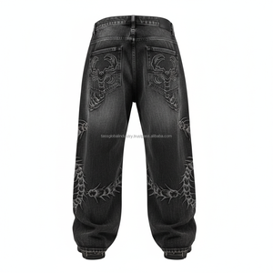 Pantalon pour homme à jambe large et courbée, taille mi-haute, avec motif brodé, personnalisable, OEM, vente en gros - Product Image 3