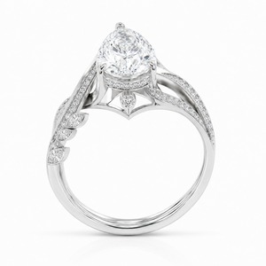 Anillo de Halo con Diamantes en Forma de Pera, Plata 925, Banda de Hoja con Pavé, Diamante Cultivado en Laboratorio, Anillo de Novia Personalizado - Product Image 6
