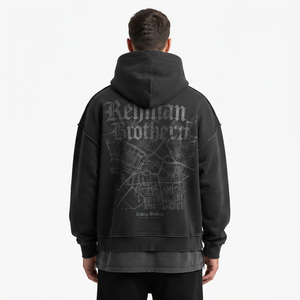Sweat à capuche oversize vintage délavé avec imprimé graphique et poche, anti-boulochage, en molleton de coton 320 g/m², double ourlet, style streetwear - Product Image 2