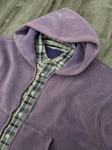 Sudadera con capucha de algodón 100% de alta calidad con logo personalizado, estilo vintage, con cremallera, de felpa francesa, lavado ácido, 360 g/m², gruesa, de gran peso, con patchwork a cuadros, oversize. - Product Image 4