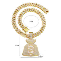 Collier pendentif Hip Hop de qualité supérieure en gros, plaqué or, en alliage, avec sac d'argent, euro et lune, colliers pendentifs tendance