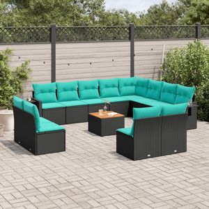 Set di divani da giardino in polyrattan nero con cuscini per arredamento da esterno dal design contemporaneo - Product Image 1