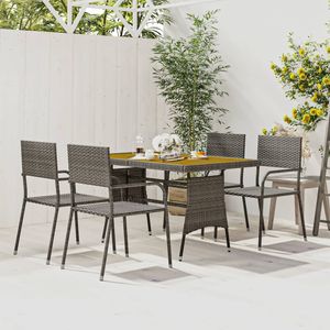 Conjunto de Comedor para Exteriores Mediano, en Ratán Sintético Gris y Madera Maciza de Acacia, Muebles de Jardín Duraderos - Product Image 1