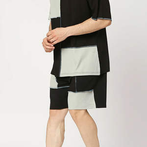 Conjunto de Camiseta y Pantalones Cortos para Hombre, Estilo Vintage con Bloques de Color, Ligero, Cintura Elástica, Ropa Urbana de Verano, Tejido de Felpa de Secado Rápido - Product Image 5