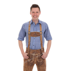 <b>Mens</b> Oktoberfest Special <b>Brown</b> Cowhide Suede Leather Knee-Length Lederhosen - German Trachten Bavarian Costume - Product Image 1