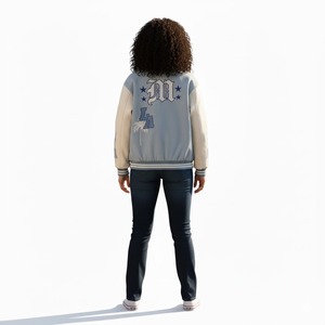 Chaqueta Varsity Azul Bebé Personalizada SHY SPORTS OEM con Mangas Crema, Letra M de Palmera de Los Ángeles, Parche de Estrella y Estampado de Llama, Chaqueta Bomber Letterman - Product Image 6