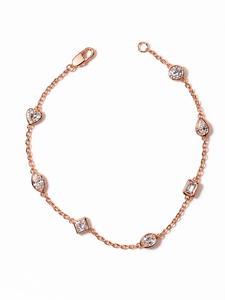 VB-104SR 14K <b>Solid</b> <b>Gold</b> Dainty EF/VVS2 1.2mm 4 Prong Setting 1.4 mm Bezel Set Mixed Shape Lab Diamond Station Chain Bracelet - Product Image 1
