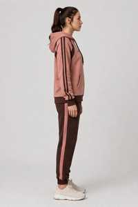 Ensemble de survêtement 2-en-1 pour femme, imprimé color block marron et blanc, en polyester/coton, à manches longues, col roulé zippé, coupe ample et sportive - Product Image 3
