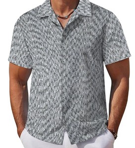 Men's Short Sleeve Printed Casual Shirt Turn-<b>down</b> Collar Summer Woven Patterned Button Front Design - Product Image 3