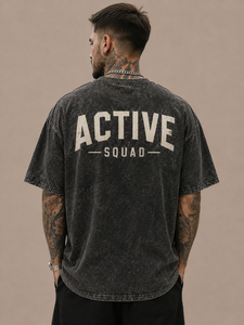 Camiseta Oversize de Algodón Active Squad para Hombre, Estilo Urbano, Manga Corta, Cuello Redondo, Estampado de Letras, Ajuste Jersey, Venta al por Mayor - Product Image 4