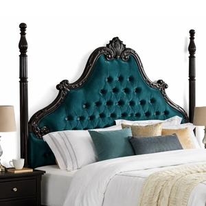 Luxury Royal <b>Deep</b> Blue Velvet Tufted Bed <b>Frame</b> with Crystal Buttons - Hand-Carved Classic European Style Queen King 2204450 - Product Image 4