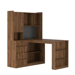 Escritorio de Estudio Moderno en Forma de L para Oficina en Casa con Luz LED, Cajones y Estantería para Escribir y Leer - Product Image 6